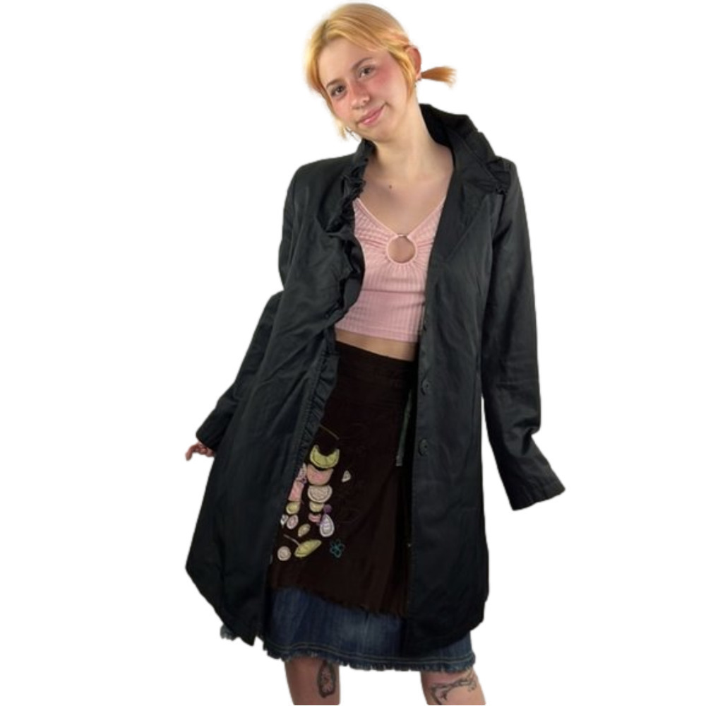 DKNY Black Ruffled Trench Coat